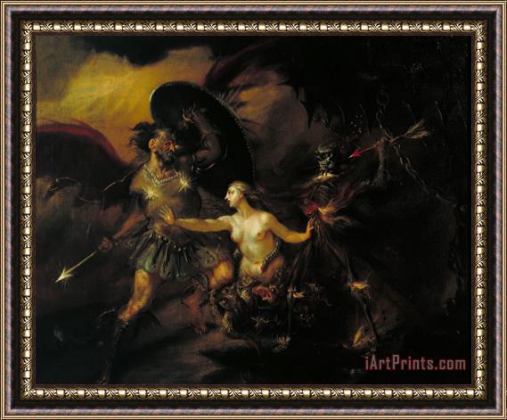 William Hogarth Satan, Sin And Death (a Scene From Milton's `paradise Lost') Framed Painting